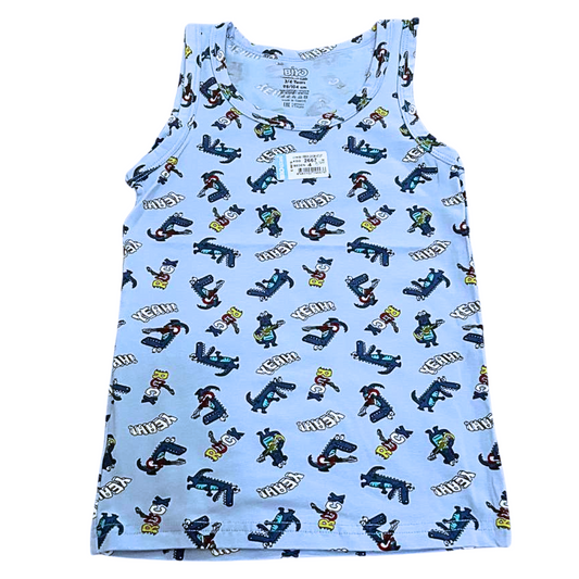 2667 BiyoKids Boys’ Tank Tops with Fun Prints (Crocodile & Construction Designs) – 95% Cotton, 5% Elastane | Ages 1–10 | Made in Turkey
