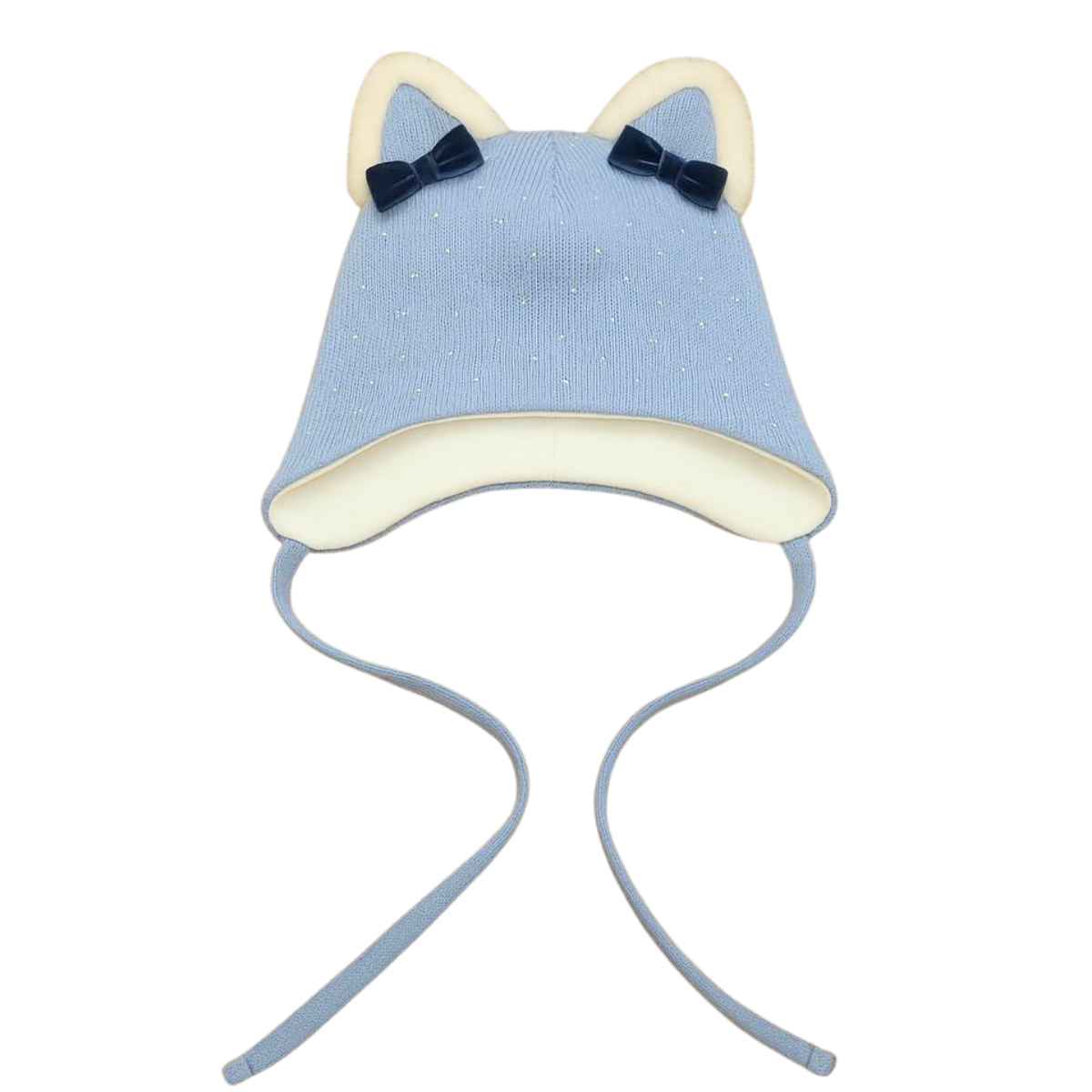 70340 Girls’ Winter Knit Hat with Cat Ears, Velvet Bows & Rhinestone Accents | Size 52–54 cm | Ages 3–5 Years | Wool & Cashmere Blend | Cotton Lining