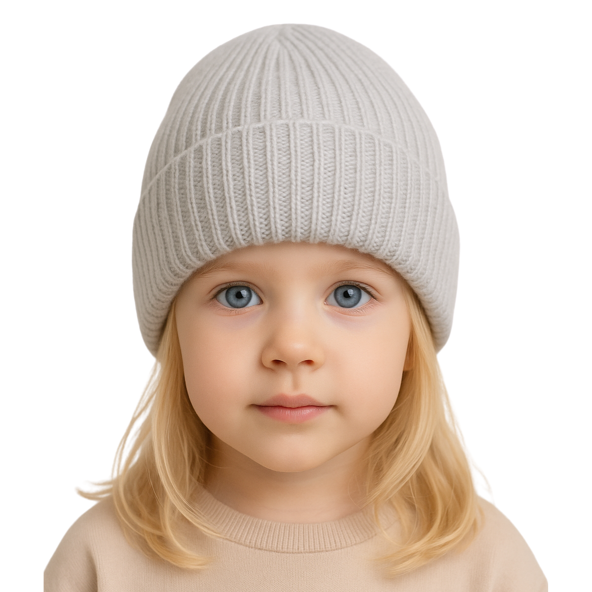 10401 Girls’ Ribbed Knit Beanie Hat | Size 52–54 cm | Ages 3–5 Years | Cashmere, Wool Blend | 100% Cotton Lining