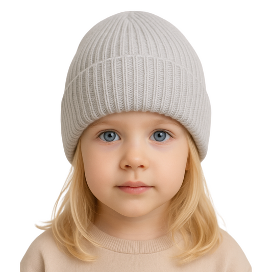 10401 Girls’ Ribbed Knit Beanie Hat | Size 52–54 cm | Ages 3–5 Years | Cashmere, Wool Blend | 100% Cotton Lining