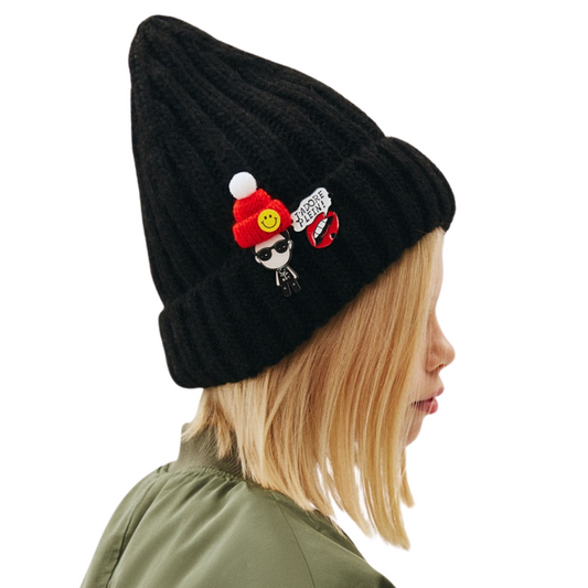 10125 Girls’ Winter Knit Hat with Sewn-On Appliqués | Size 54–56 cm | Ages 6–12 Years | Baby Alpaca, Wool | 100% Cotton Lining