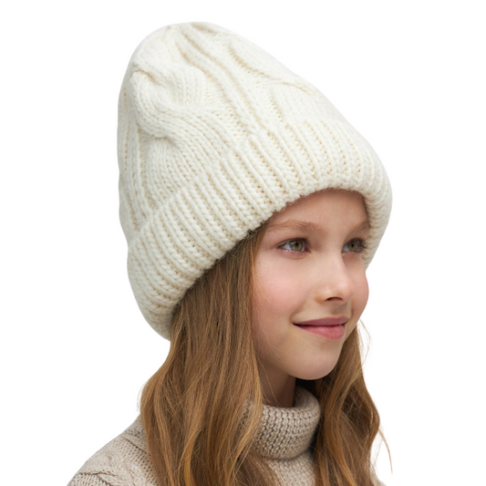 11286 Girls’ Knitted Winter Hat | Size 54–56 cm | Ages 6–12 | 100% Cotton Lining | Baby Alpaca, Wool