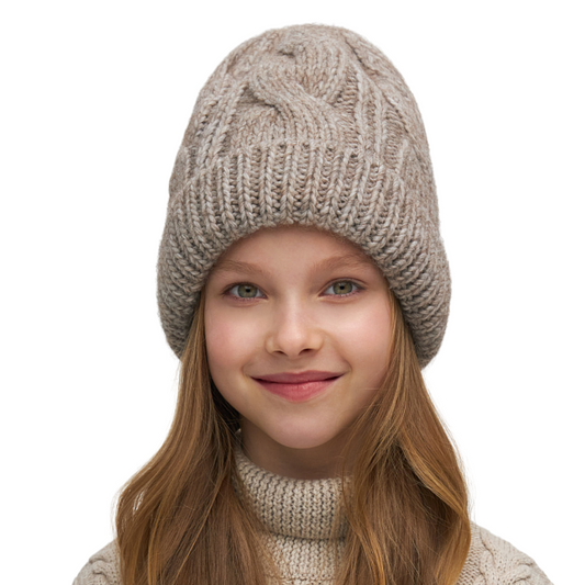 11286 Girls’ Knitted Winter Hat | Size 54–56 cm | Ages 6–12 | 100% Cotton Lining | Baby Alpaca, Wool
