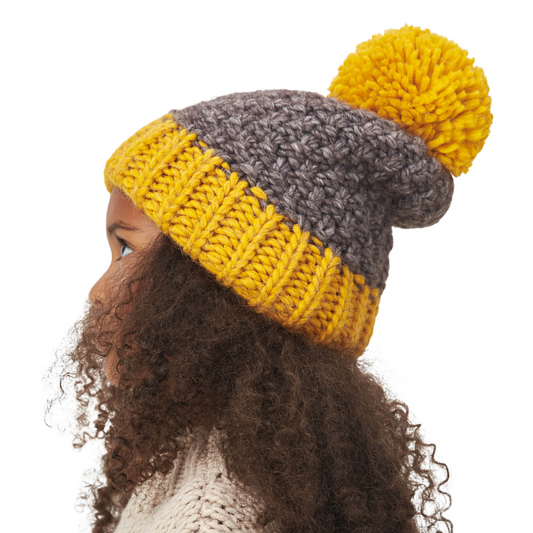 80591 Girls’ Knitted Winter Hat with Large Pom-Pom | Size 54–56 cm | Ages 6–12 Years | 100% Cotton Lining | Baby Alpaca, Wool