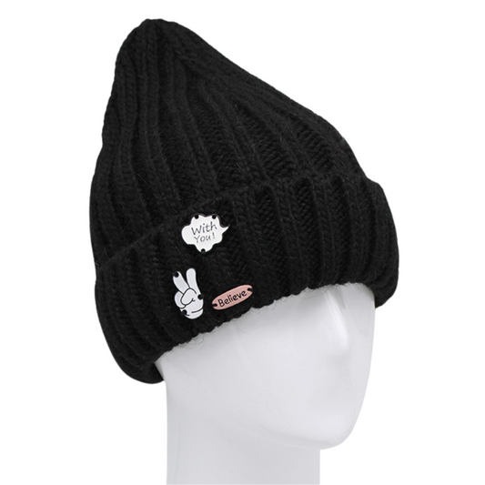 10039 Girls’ Winter Knit Hat with Patches | Size 54–56 cm | Ages 6–12 | 100% Cotton Lining | Baby Alpaca, Wool