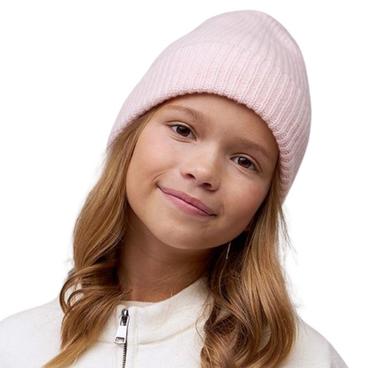 10401 Girls’ Ribbed Knit Beanie Hat | Size 52–54 cm | Ages 3–5 Years | Cashmere, Wool Blend | 100% Cotton Lining