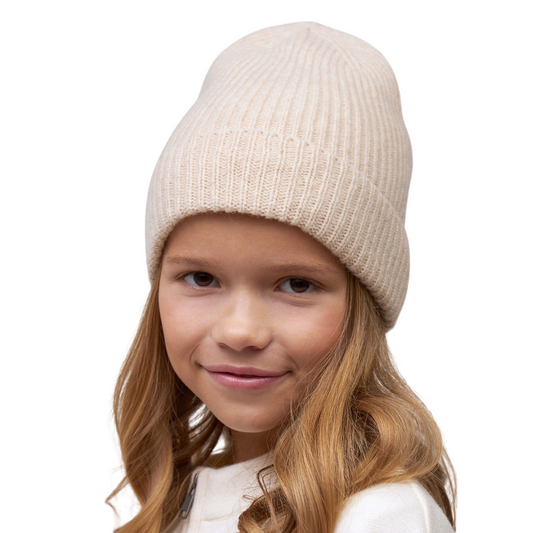10401 Girls’ Ribbed Knit Beanie Hat | Size 52–54 cm | Ages 3–5 Years | Cashmere, Wool Blend | 100% Cotton Lining
