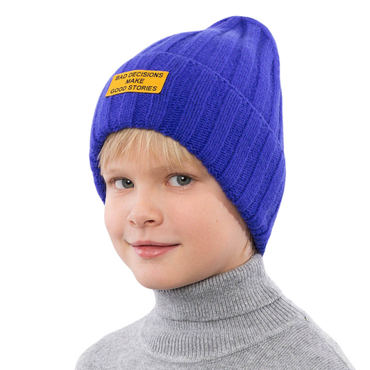 12178 Kids’ Winter Knitted Beanie Hat with Patch – Cashmere & Wool Blend | Sizes 54–56 cm (Ages 6–12) | Fall–Winter (Euro Winter)