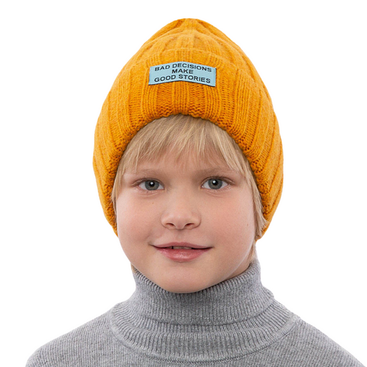 12178 Kids’ Winter Knitted Beanie Hat with Patch – Cashmere & Wool Blend | Sizes 54–56 cm (Ages 6–12) | Fall–Winter (Euro Winter)