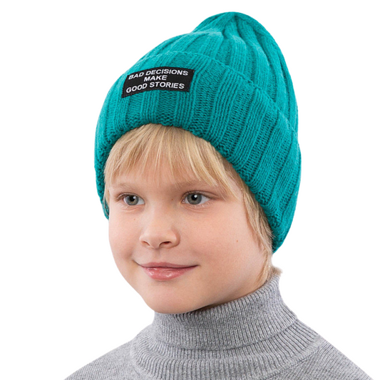12178 Kids’ Winter Knitted Beanie Hat with Patch – Cashmere & Wool Blend | Sizes 54–56 cm (Ages 6–12) | Fall–Winter (Euro Winter)