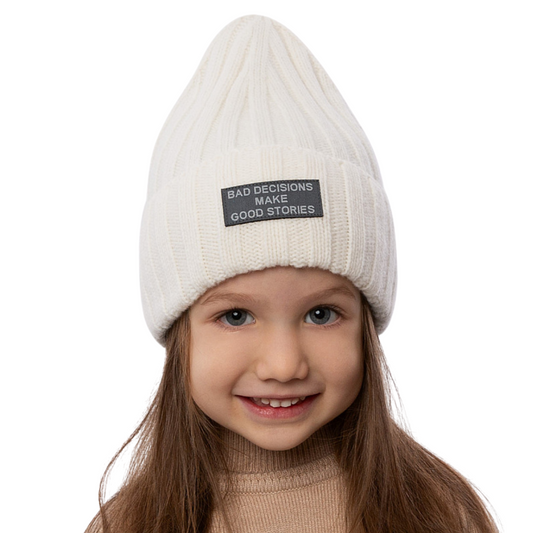 12178 Kids’ Winter Knitted Beanie Hat with Patch – Cashmere & Wool Blend | Sizes 54–56 cm (Ages 6–12) | Fall–Winter (Euro Winter)
