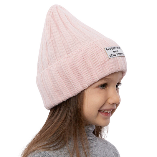 12178 Kids’ Winter Knitted Beanie Hat with Patch – Cashmere & Wool Blend | Sizes 54–56 cm (Ages 6–12) | Fall–Winter (Euro Winter)