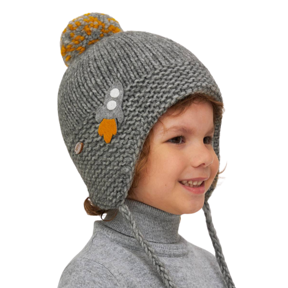 11002 Boys’ Knitted Winter Hat with Rocket Appliqué | Pom-Pom | Sizes 50–52 cm | 18–36 Months | Baby Alpaca, Wool | 100% Cotton Lining