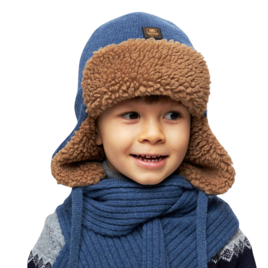 10146 Boys’ Winter Trapper Hat with Earflaps & Faux Fur Lining | Size 50–52 | 18-36 Months | Cashmere, Wool