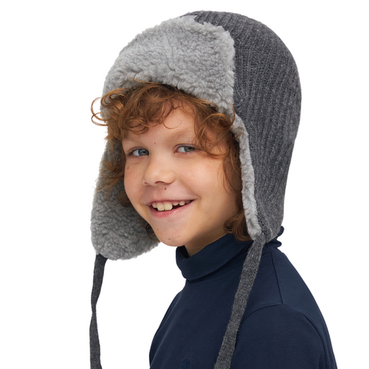 20000 Boys’ Winter Trapper Hat with Earflaps & Faux Fur Lining | Size 52-54 | 3–5 years | Cashmere, Wool | 100% Cotton Lining