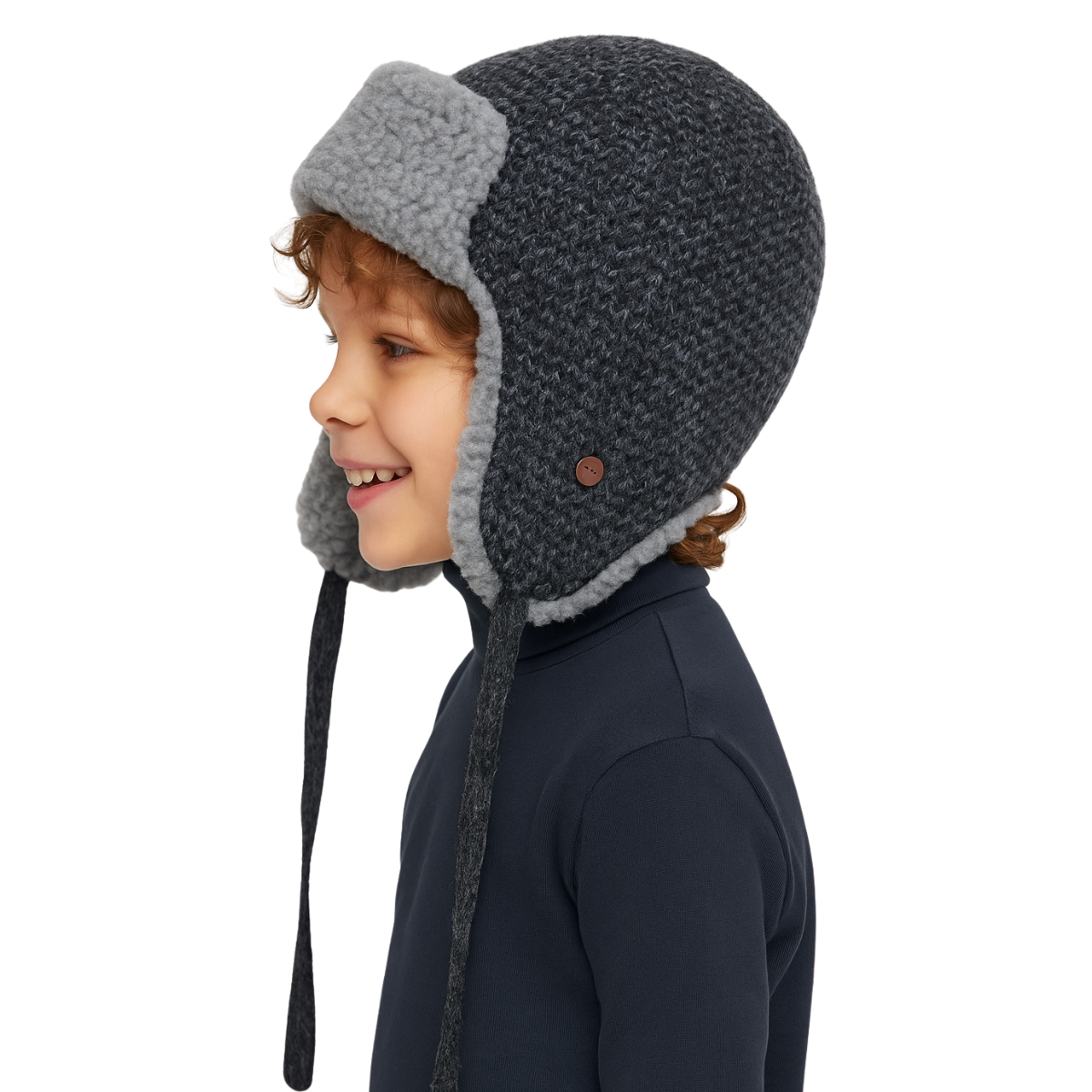 20002 Boys’ Winter Trapper Hat with Earflaps & Faux Fur Lining | Size 52-54 | 3–5 years | Cashmere, Wool | 100% Cotton Lining