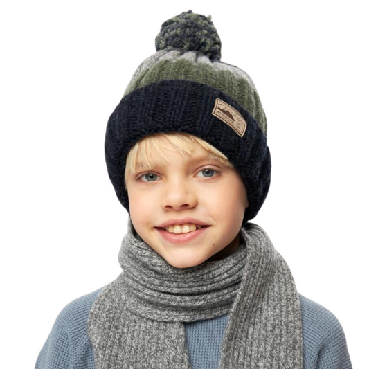 10127 Boys’ Winter Knit Hat with Pom-Pom – Striped Design | Size 52-54 | 3–5 years | Cashmere, Wool | 100% Cotton Lining