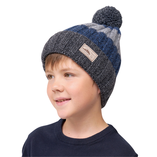 10127 Boys’ Winter Knit Hat with Pom-Pom – Striped Design | Size 52-54 | 3–5 years | Cashmere, Wool | 100% Cotton Lining