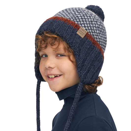 11111 Boys’ Winter Knit Hat with Nordic Pattern & Pom-Pom – Baby Alpaca Blend| Size 52-54 | 3–5 years | Baby Alpaca, Wool | 100% Cotton Lining