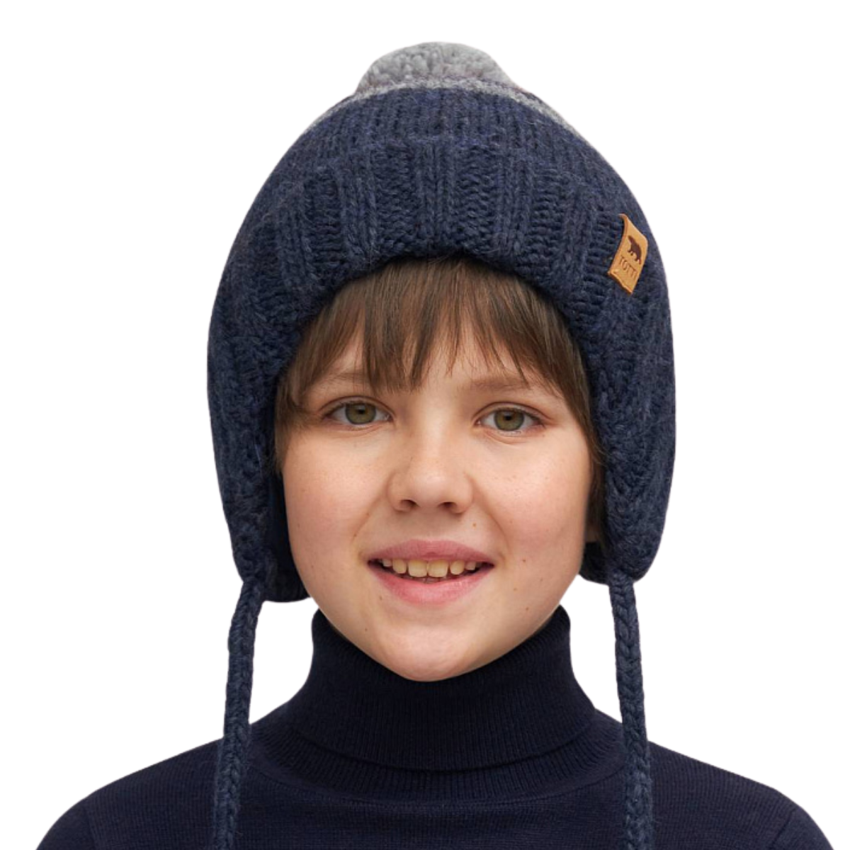 11011 Boys’ Winter Knit Hat with Colorful Stripes & Pom-Pom – Wool Blend | Size 52-54, 54-56| 3–5, 6-12 years | Baby Alpaca, Wool | 100% Cotton Lining