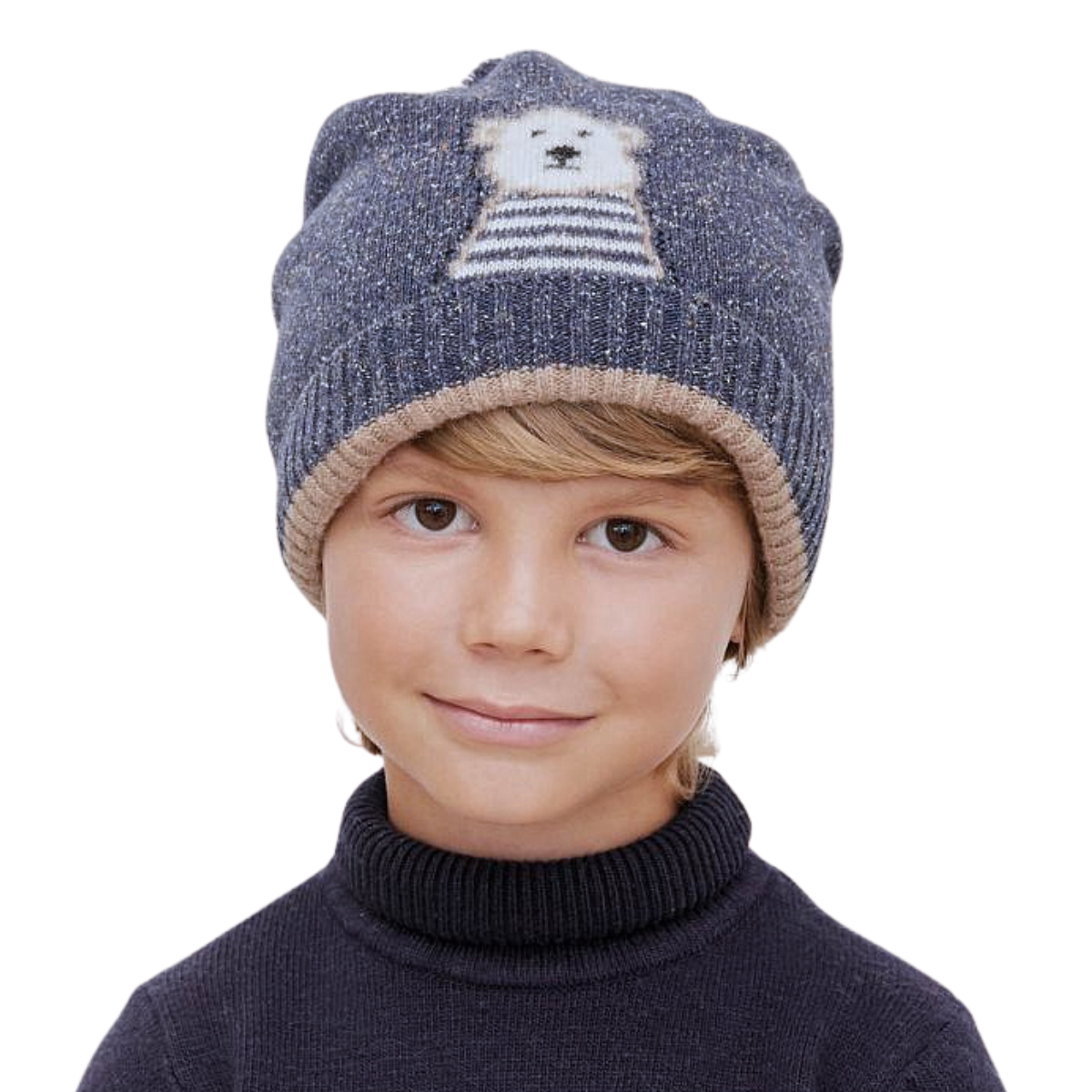 80720 Boys’ Winter Knit Hat with Polar Bear Design & Pom-Pom – Wool & Silk Blend | Size 52–54 | Ages 3–5 Years | Cotton Lining + Insulation | Up to –10°C