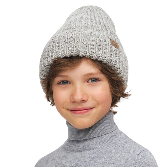 11190 Boys’ Winter Knit Hat with Polar Bear Design & Pom-Pom – Wool & Silk Blend | Size 54–56 | Ages 6–12 Years | Cotton Lining + Insulation