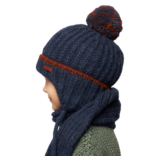 10243 Boys’ Knitted Winter Hat with Contrast Stripe & Pom-Pom – Baby Alpaca & Wool Blend | Sizes 54–56 | Ages 6–12 Years