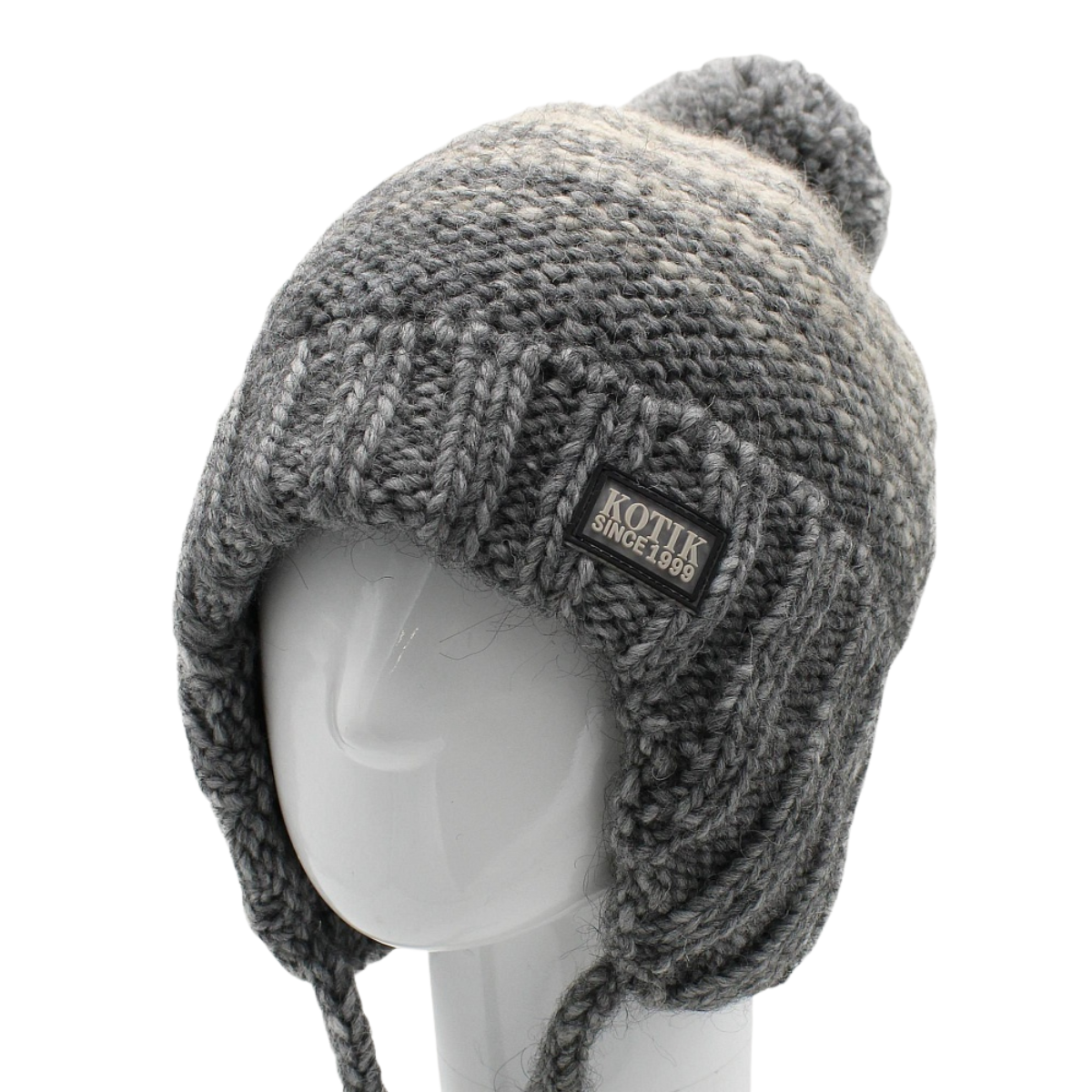 90133 Boys’ Knitted Winter Hat with Earflaps & Pom-Pom – Gray Wool Blend | Sizes 54–56 | Ages 6–12 Years