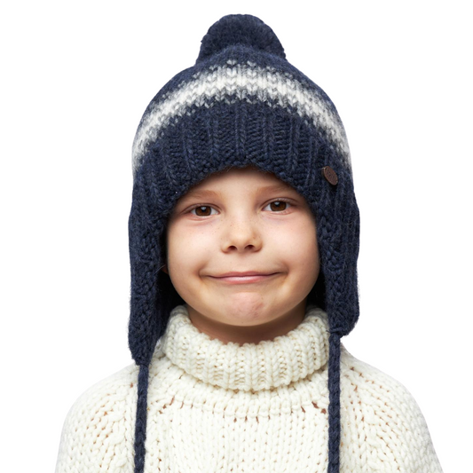 10027 Boys’ Knitted Winter Hat with Nordic Stripes & Pom-Pom – Wool Blend | Sizes 54–56 | Ages 6–12 Years