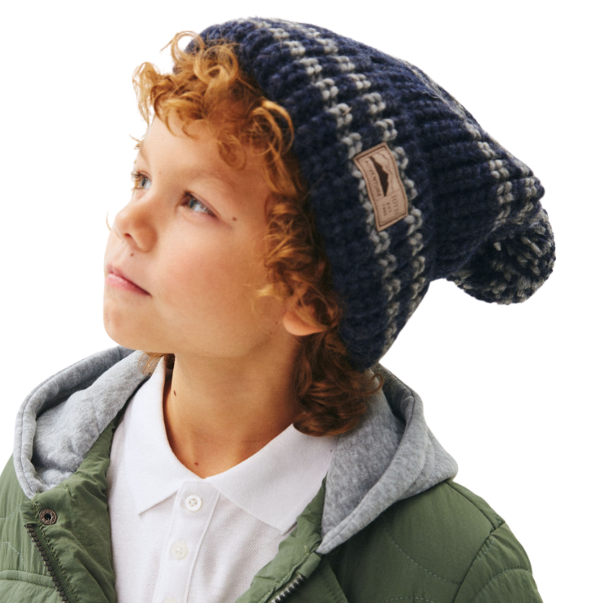 10042 Boys’ Knitted Winter Beanie with Stripes & Pom-Pom – Wool Blend | Sizes 54–56 | Ages 6–12 Years