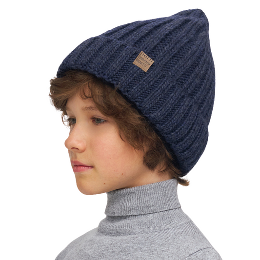 11269 Boys’ Ribbed Knit Winter Hat with Pointed Crown – Wool Blend | Sizes 54–56 | Ages 6–12 Years