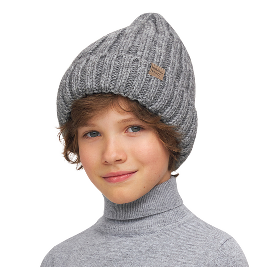 11269 Boys’ Ribbed Knit Winter Hat with Pointed Crown – Wool Blend | Sizes 54–56 | Ages 6–12 Years