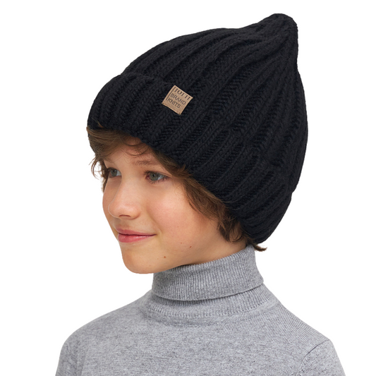 11269 Boys’ Ribbed Knit Winter Hat with Pointed Crown – Wool Blend | Sizes 54–56 | Ages 6–12 Years