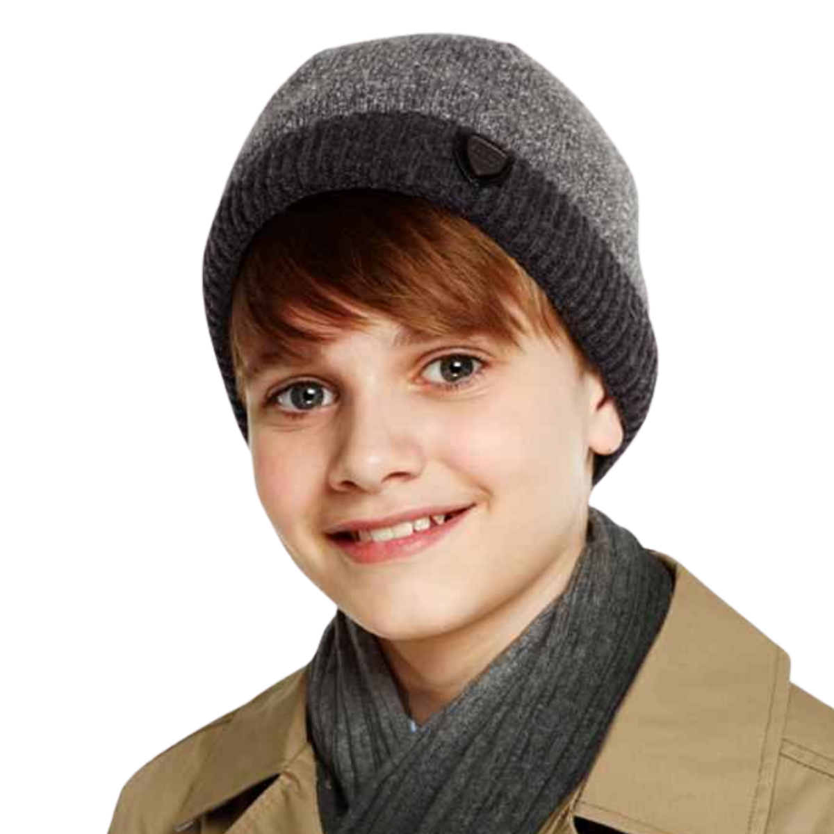 40335 Boys’ Wool Blend Winter Hat – Classic Gray with Ribbed Edge | Sizes 54–56 | Ages 6–12 Years