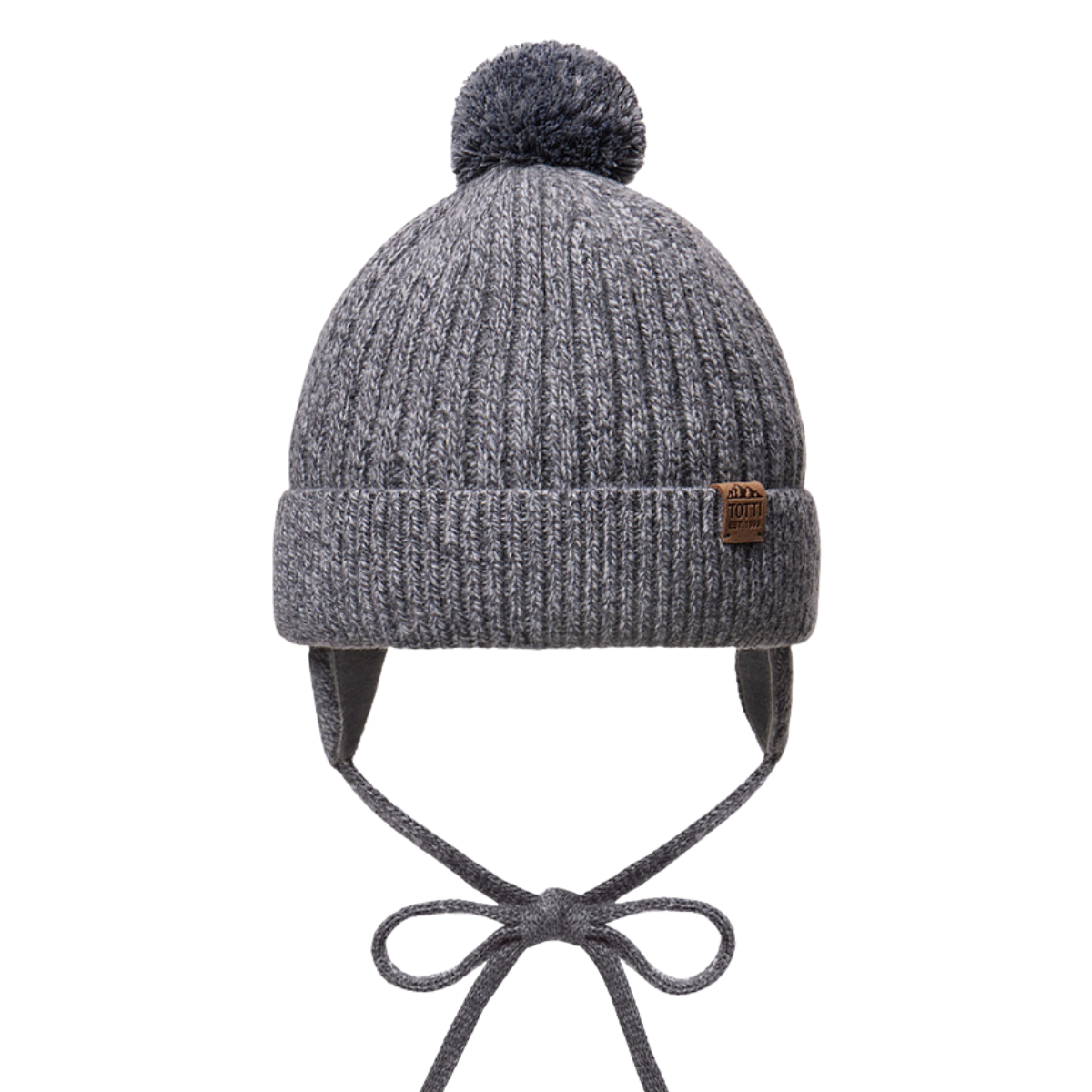 12244 Boys’ Ribbed Knit Winter Hat with Pom-Pom & Ties – Cashmere & Wool Blend | Size 54-56| 6-12 years | 100% Cotton Lining