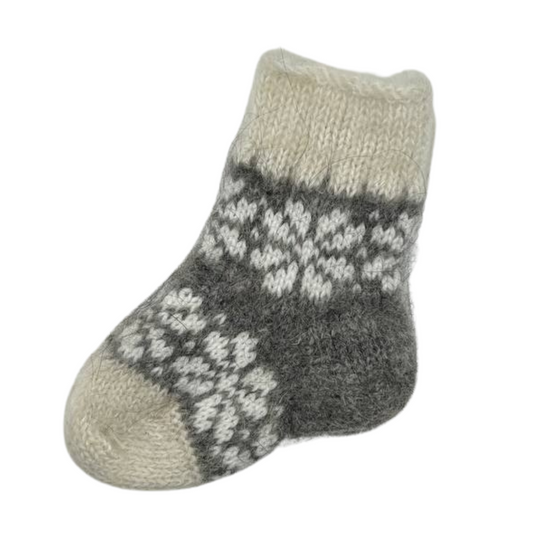 001 Hand-Knitted Baby Unisex Wool Socks with Snowflake Pattern 0–12 Months (11–12.5 cm)