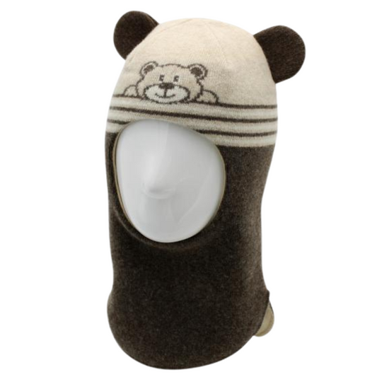 70253 Boys’ Winter Wool & Cashmere Balaclava with Bear Design and Ears | Cotton Lining | Size 48–50,50-52,52-54 | 9–18, 18-30 Months, 3-4 Years