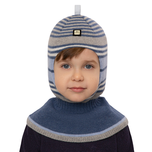 80445 Striped Wool & Cashmere Baby Balaclava | Cotton Lining | Size 48–50 | 9–18 Months