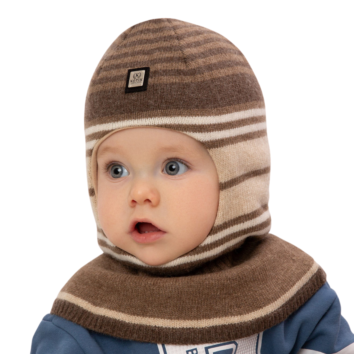 80445 Striped Wool & Cashmere Baby Balaclava | Cotton Lining | Size 48–50 | 9–18 Months