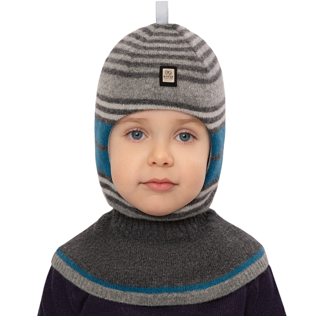 80445 Striped Wool & Cashmere Baby Balaclava | Cotton Lining | Size 48–50 | 9–18 Months
