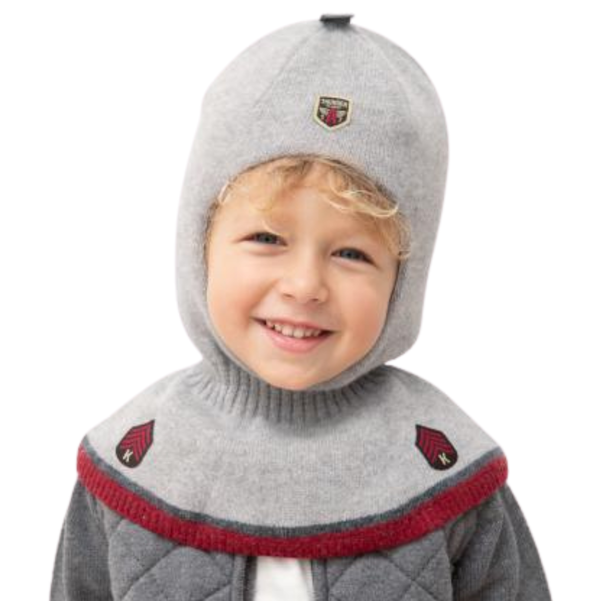 80423 Boys’ Wool & Cashmere Winter Balaclava with Military-Inspired Patch | Ages 18–30 Months, 7-8 Years | Sizes 50–52, 55-56