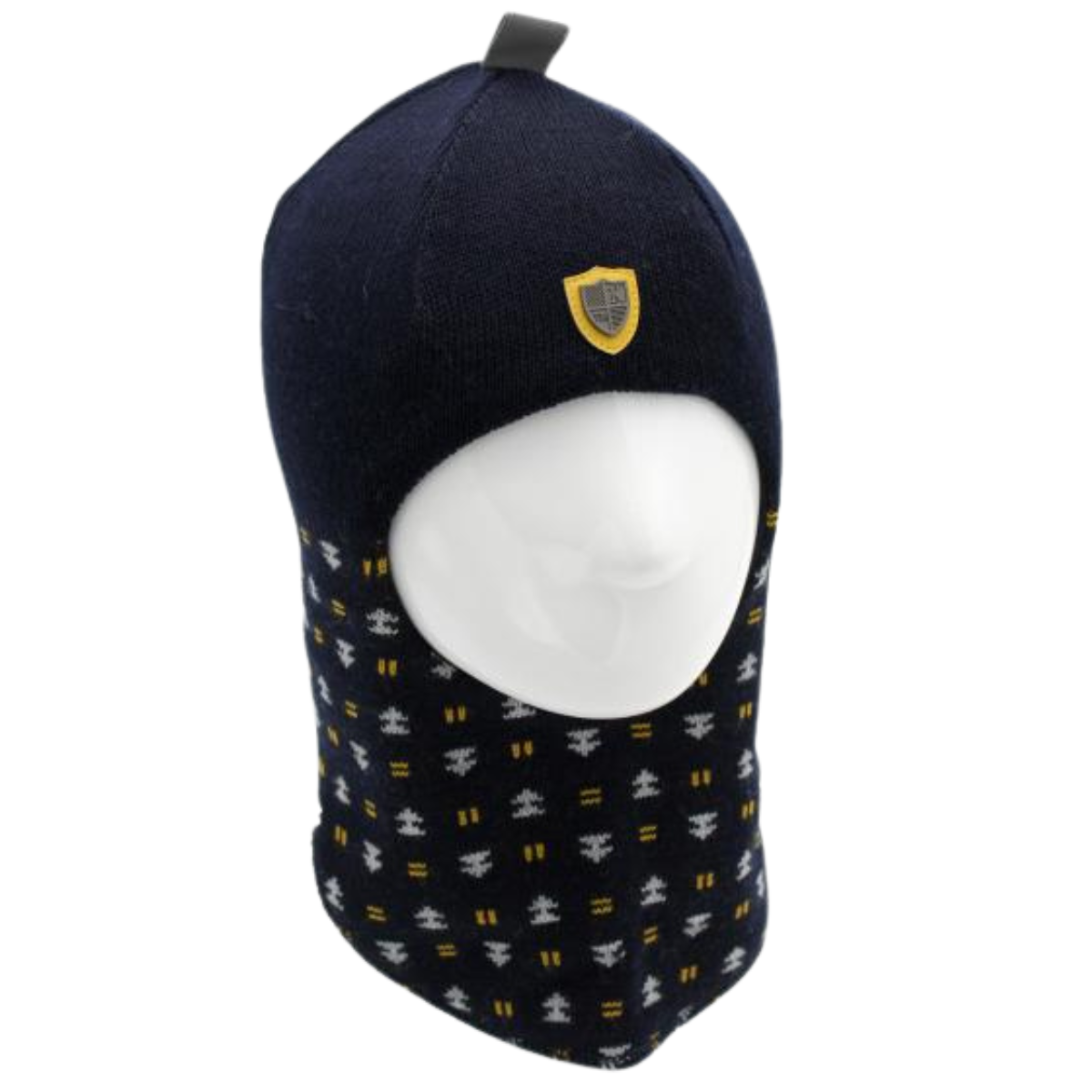 80575 Boys’ Knitted Winter Balaclava with Shield Patch & Pattern – Wool Blend | Ages 18–30 Months | Sizes 50–52
