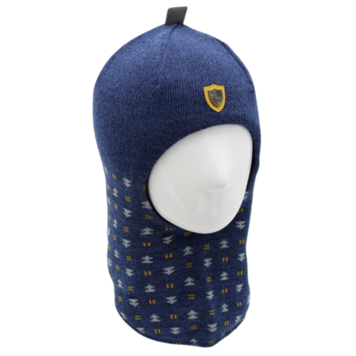 80575 Boys’ Knitted Winter Balaclava with Shield Patch & Pattern – Wool Blend | Ages 18–30 Months | Sizes 50–52