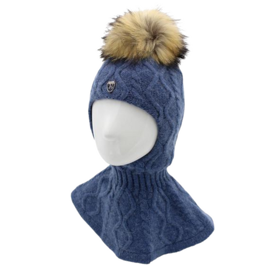 80412 Boys’ Wool & Cashmere Winter Balaclava with Cables & Natural Fur Pom-Pom | Ages 18-30 Months, 3-4, 7-8 Years | Sizes 50–52, 52-54, 55-56