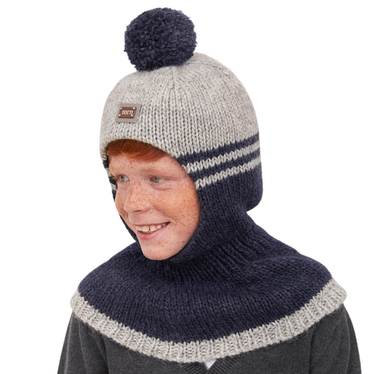90240 Boys’ Knitted Winter Balaclava with Yarn Pom-Pom | Wool Blend & Cotton Lining | Ages 18-30 Months, 5-6 Years | Sizes 50–52, 54-55