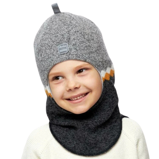 10117 Boys’ Knitted Winter Balaclava – Soft Wool Blend with Geometric Stripe Design| Ages 18-30 Months, 5-6, 7-8 Years | Sizes 50–52, 54-55, 55-56  | Up to –10°C