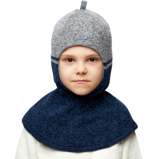 10116 Boys’ Two-Tone Knitted Winter Balaclava with Minimalist Stripe Design | Ages 5-6, 7-8 Years | Sizes 54-55, 55-56  | Up to –10°C