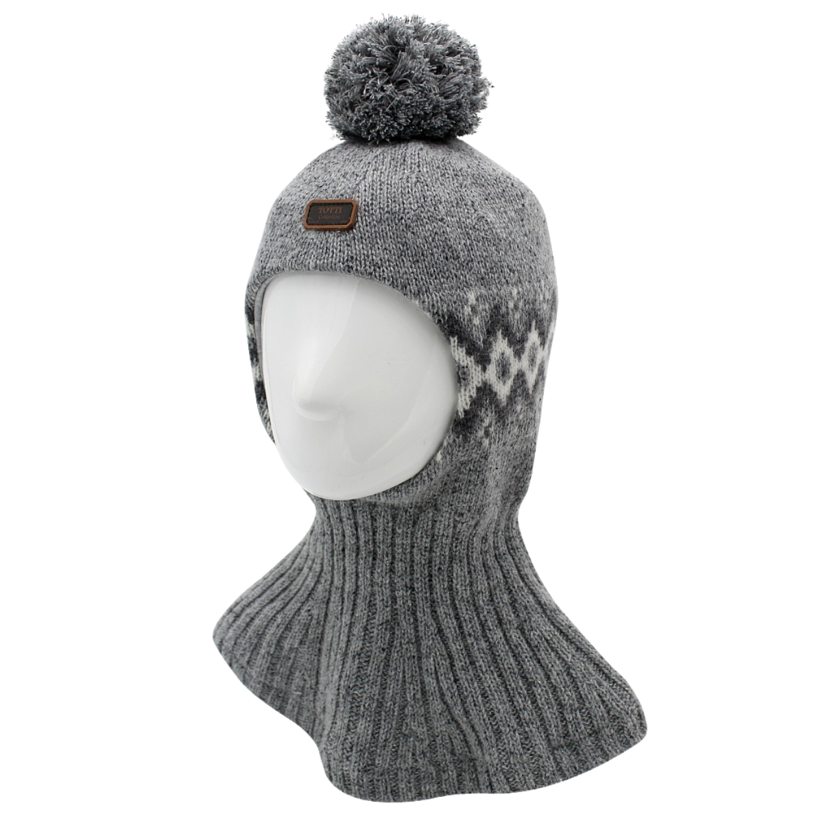 80719 Boys’ Knitted Winter Balaclava with Nordic Pattern & Pom-Pom | Wool Blend & Cotton Lining | Ages 5-6 Years | Sizes 54-55