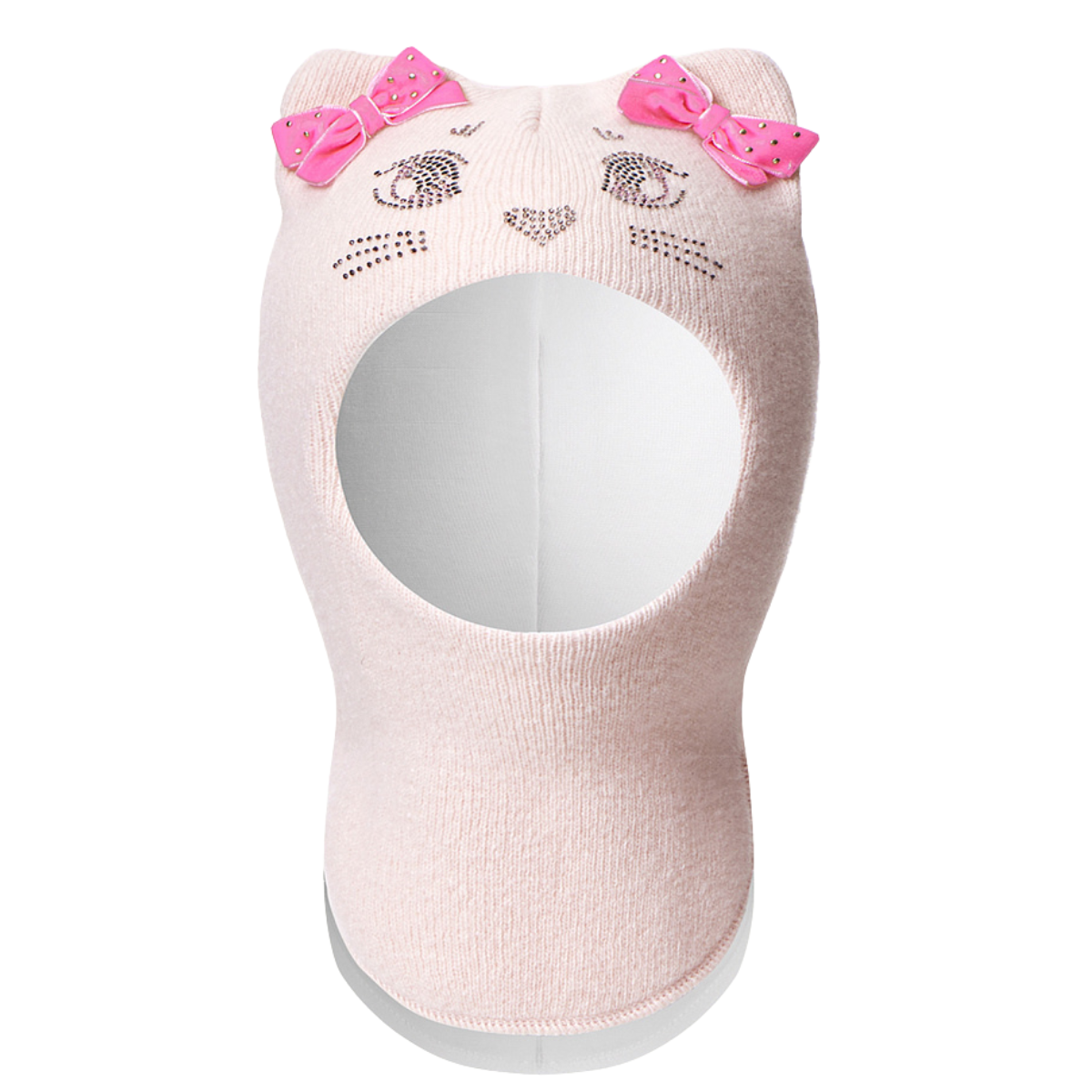 60654 Girls’ Knitted Winter Balaclava with Cat Ears & Velvet Bows | Cashmere & Wool | Ages 9-18, 18–30 Months, 3–4, 5–6, 7–8 Years (48–55 cm)