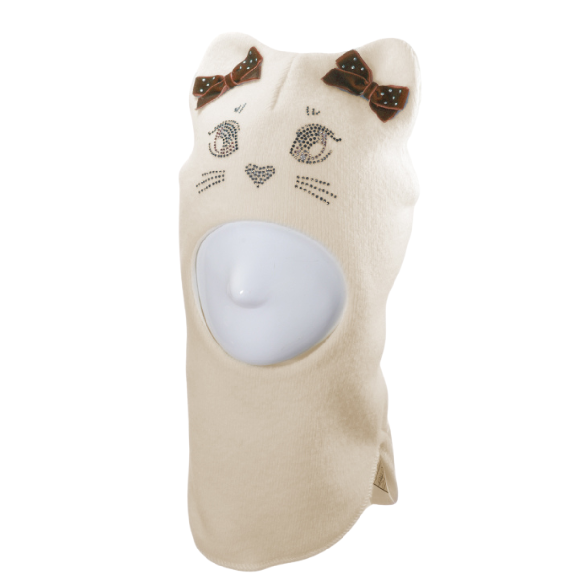 60654 Girls’ Knitted Winter Balaclava with Cat Ears & Velvet Bows | Cashmere & Wool | Ages 9-18, 18–30 Months, 3–4, 5–6, 7–8 Years (48–55 cm)